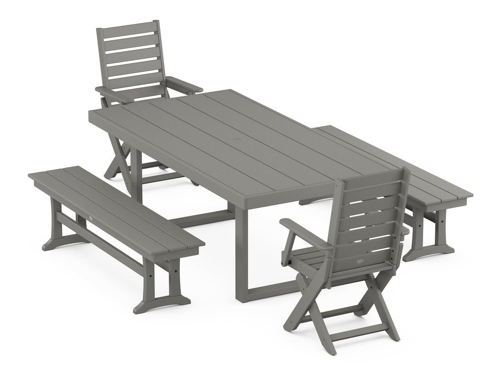 Captain Folding Chair 5-Piece Dining Set with Benches Photo