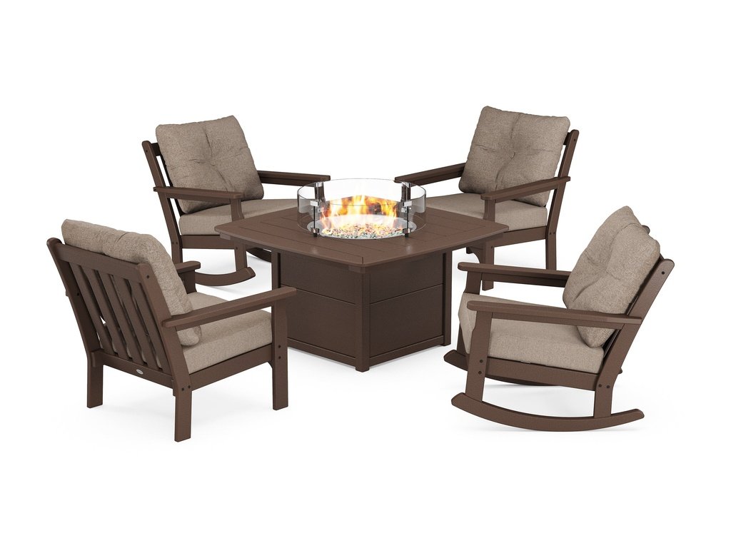 Vineyard 5-Piece Deep Seating Rocking Chair Conversation Set with Fire Pit Table Photo