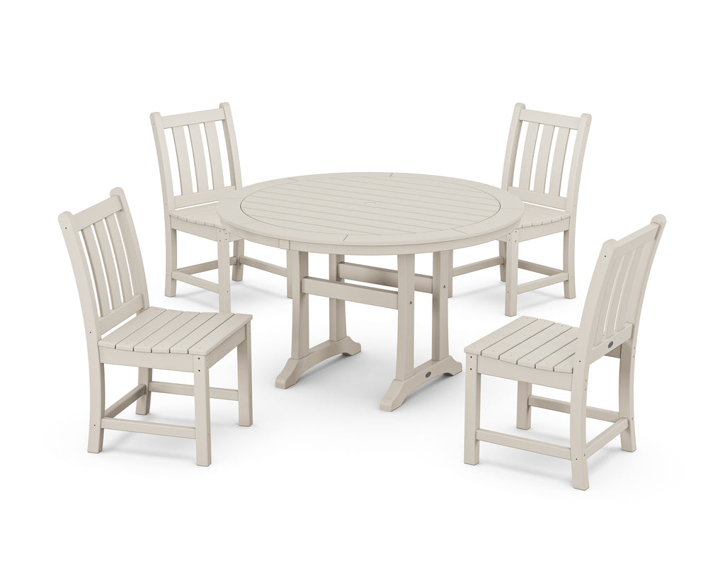 Traditional Garden Side Chair 5-Piece Round Dining Set With Trestle Legs Photo