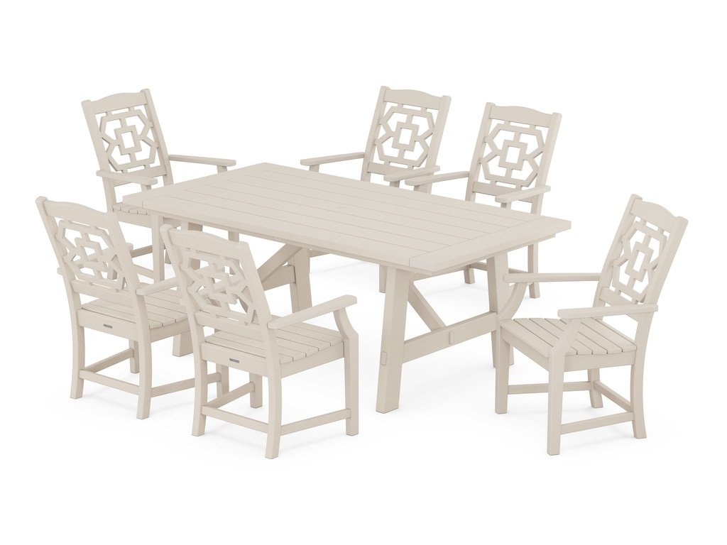 Chinoiserie Arm Chair 7-Piece Rustic Farmhouse Dining Set Photo