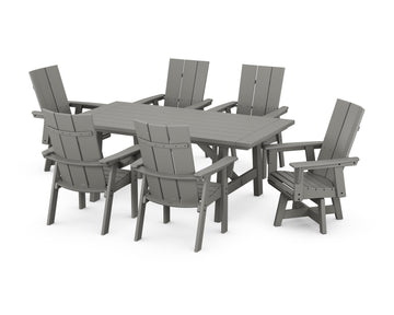 Modern Curveback Adirondack 7-Piece Rustic Farmhouse Swivel Dining Set Photo