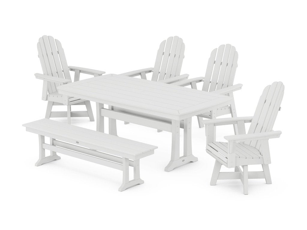 Vineyard Curveback Adirondack Swivel Chair 6-Piece Dining Set with Trestle Legs and Bench Photo