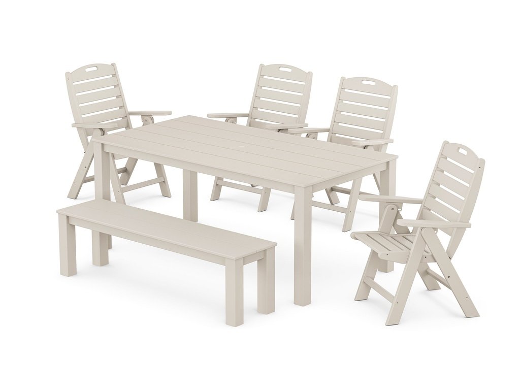 Nautical Folding Highback Chair 6-Piece Parsons Dining Set with Bench Photo