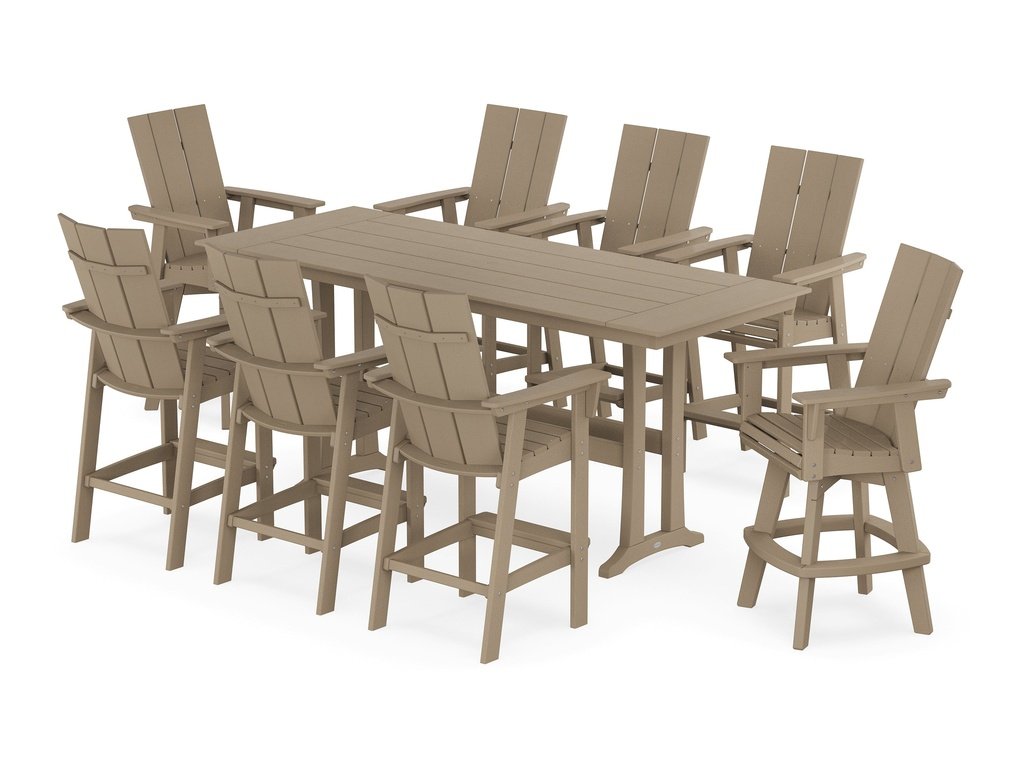 Modern Curveback Adirondack Swivel 9-Piece Farmhouse Bar Set with Trestle Legs Photo