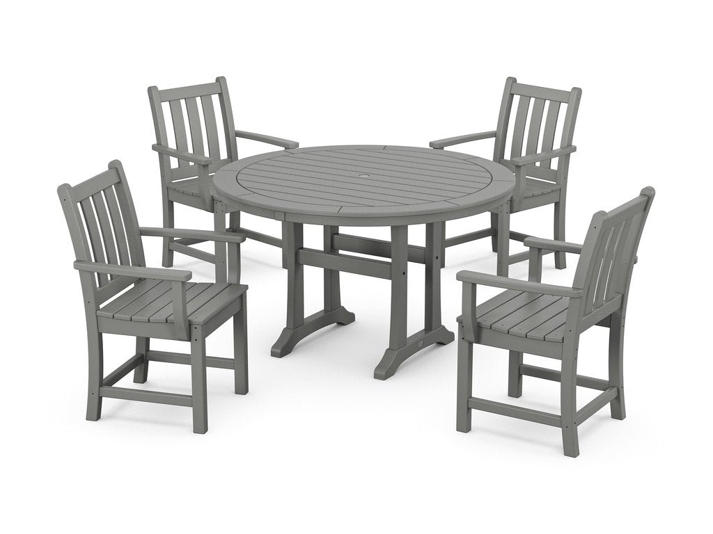 Traditional Garden 5-Piece Round Dining Set with Trestle Legs Photo