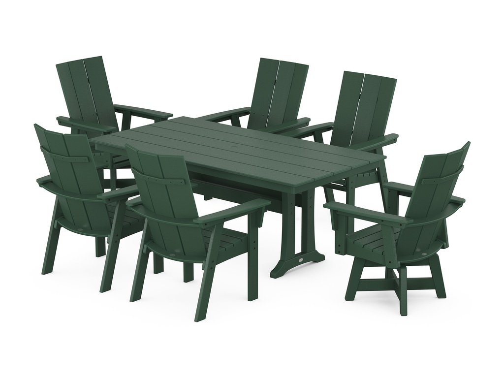 Modern Curveback Adirondack Swivel Chair 7-Piece Farmhouse Dining Set With Trestle Legs Photo