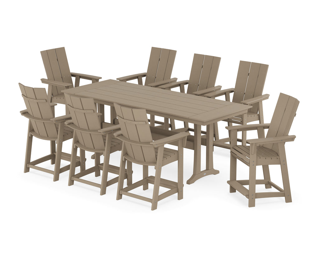 Modern Curveback Adirondack 9-Piece Farmhouse Counter Set with Trestle Legs Photo