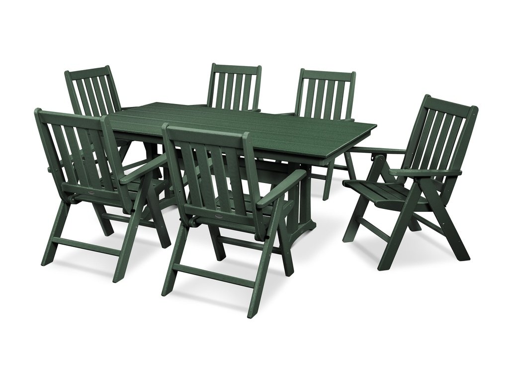 Vineyard Folding Chair 7-Piece Farmhouse Dining Set with Trestle Legs Photo