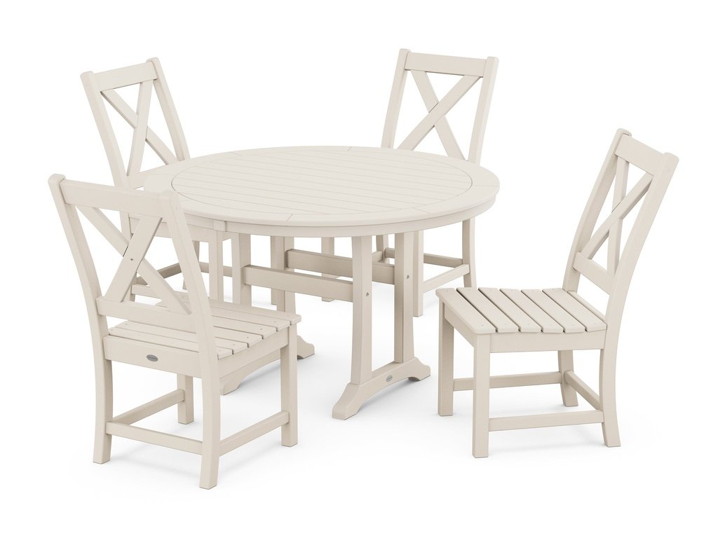 Braxton Side Chair 5-Piece Round Dining Set With Trestle Legs Photo