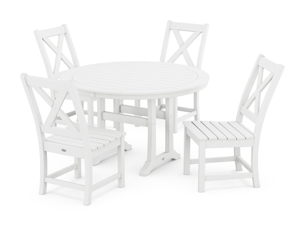 Braxton Side Chair 5-Piece Round Dining Set With Trestle Legs Photo