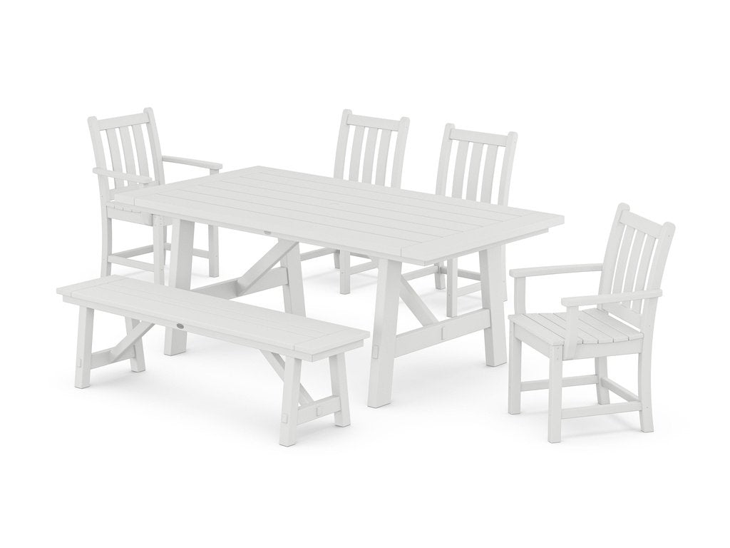 Traditional Garden 6-Piece Rustic Farmhouse Dining Set With Bench Photo