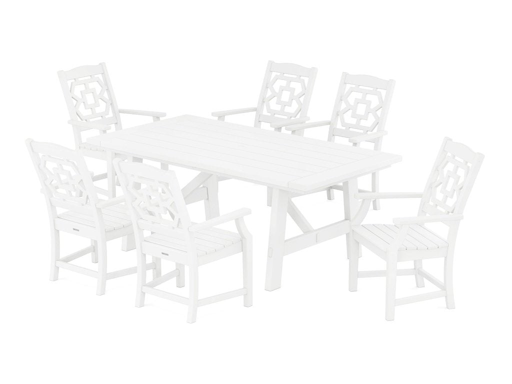 Chinoiserie Arm Chair 7-Piece Rustic Farmhouse Dining Set Photo