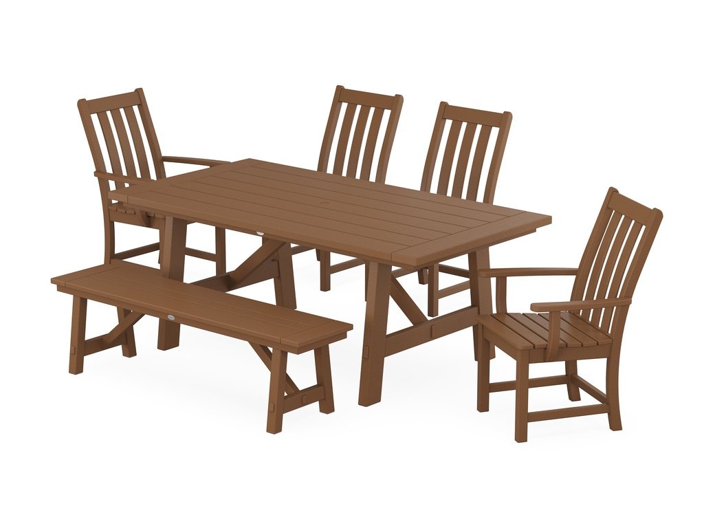 Vineyard 6-Piece Rustic Farmhouse Dining Set With Bench Photo