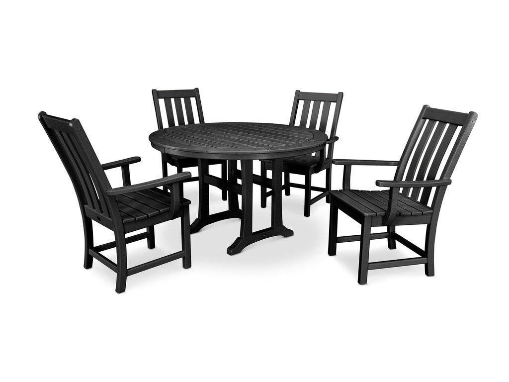 Vineyard 5-Piece Round Dining Set with Trestle Legs Photo