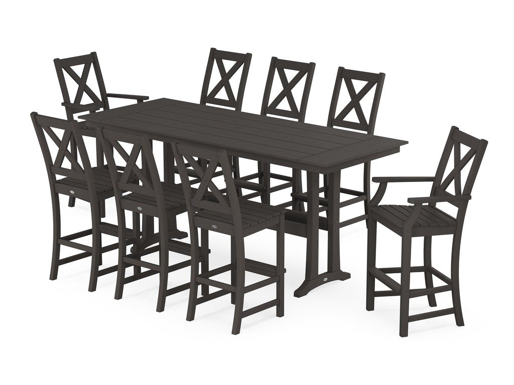 Braxton 9-Piece Farmhouse Bar Set with Trestle Legs Photo