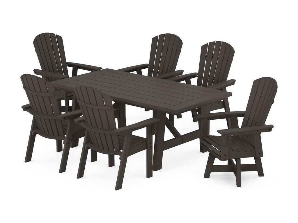 Nautical Curveback Adirondack Swivel Chair 7-Piece Rustic Farmhouse Dining Set Photo