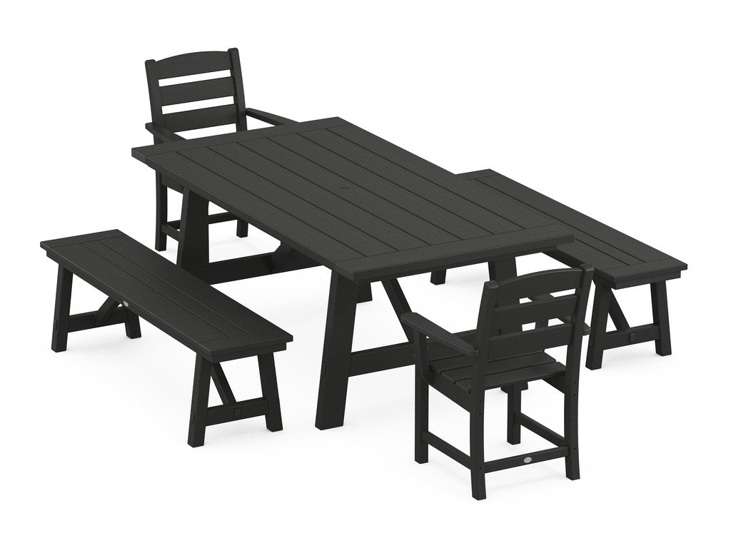 Lakeside 5-Piece Rustic Farmhouse Dining Set With Benches Photo