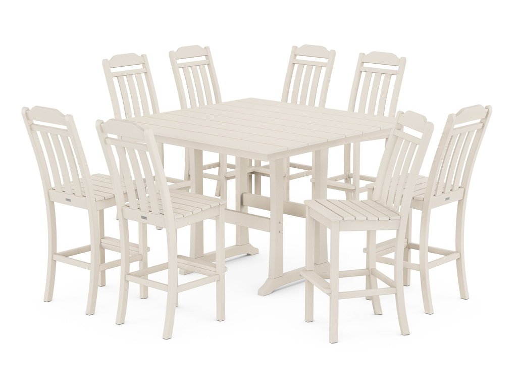 Country Living 9-Piece Square Farmhouse Side Chair Bar Set with Trestle Legs Photo