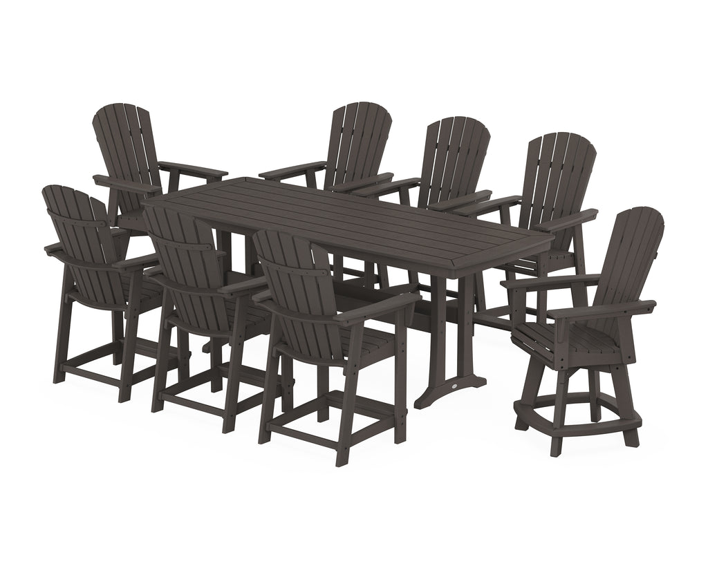 Nautical Curveback Adirondack Swivel 9-Piece Counter Set with Trestle Legs Photo