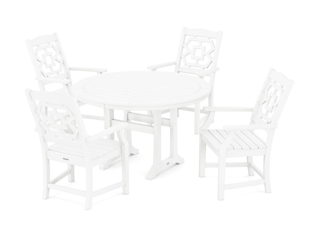 Chinoiserie 5-Piece Round Dining Set with Trestle Legs Photo