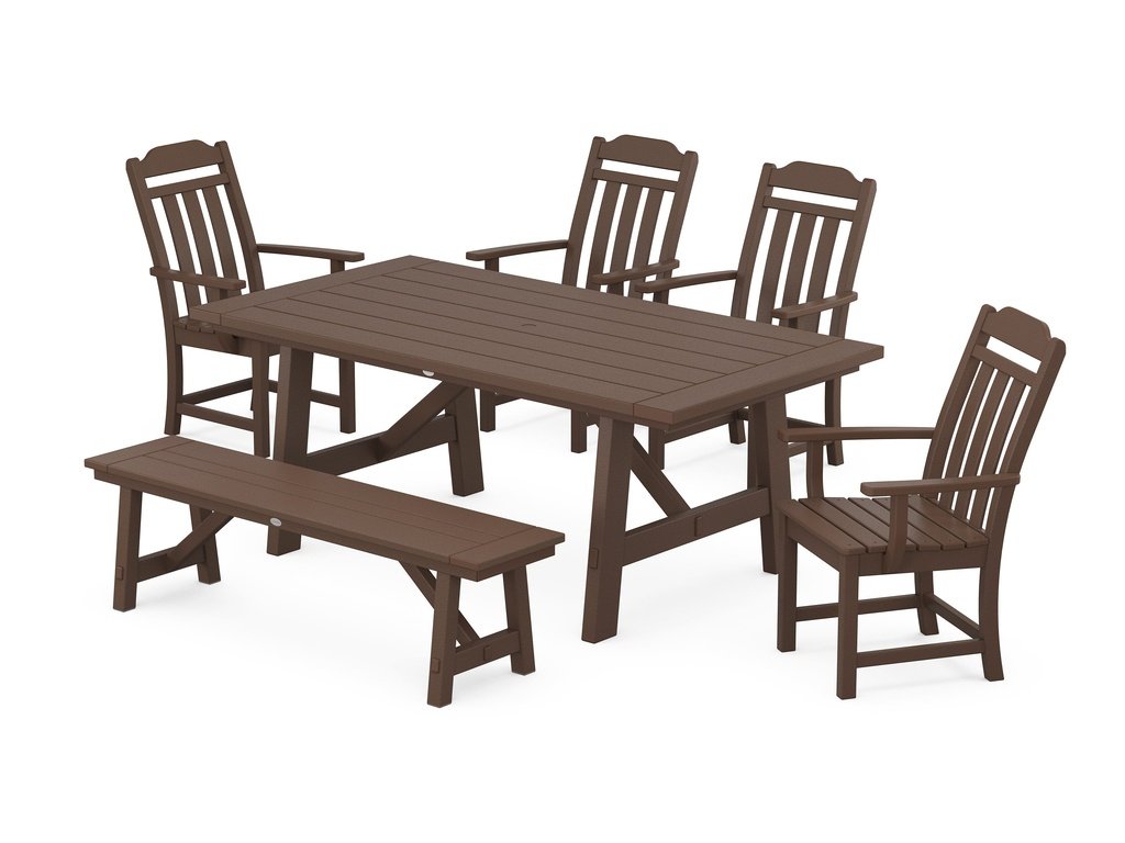 Country Living 6-Piece Rustic Farmhouse Dining Set with Bench Photo