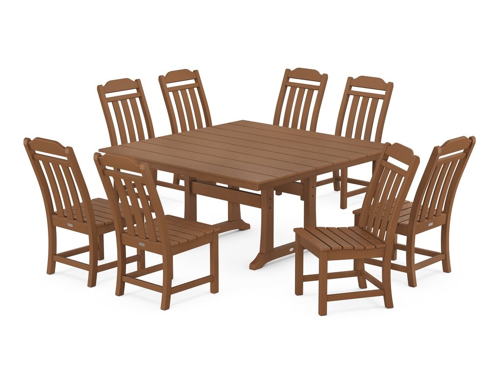 Country Living 9-Piece Square Farmhouse Side Chair Dining Set with Trestle Legs Photo