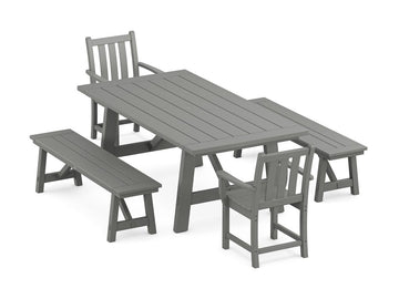 Traditional Garden 5-Piece Rustic Farmhouse Dining Set With Benches Photo