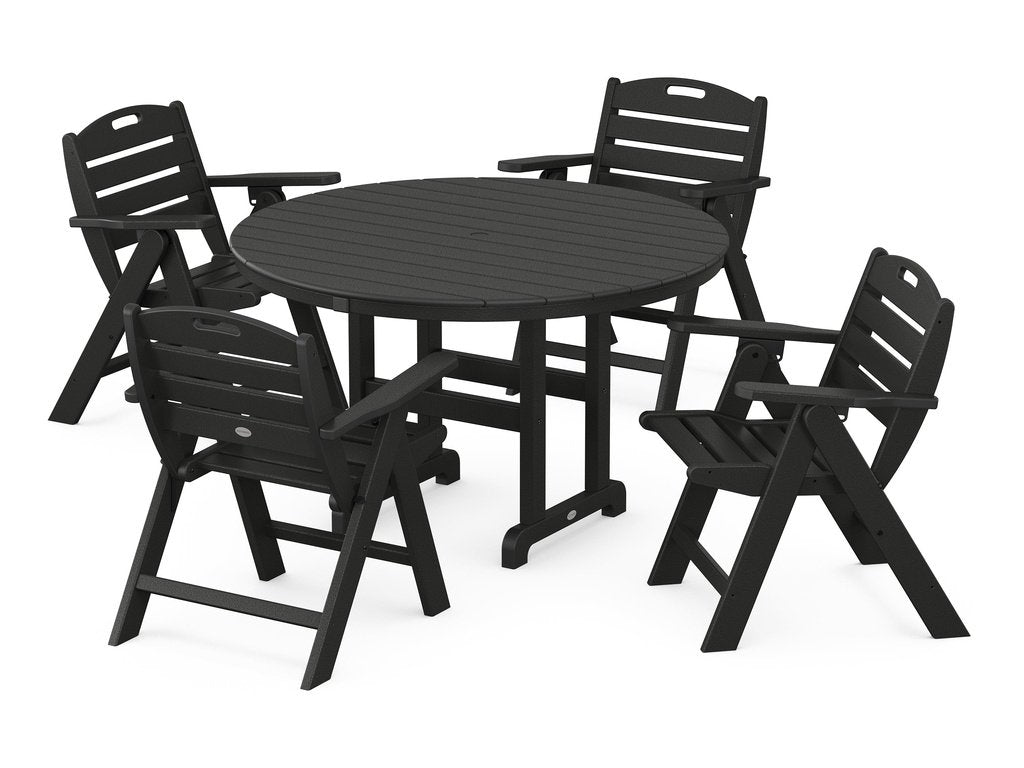 Nautical Folding Lowback Chair 5-Piece Round Farmhouse Dining Set Photo