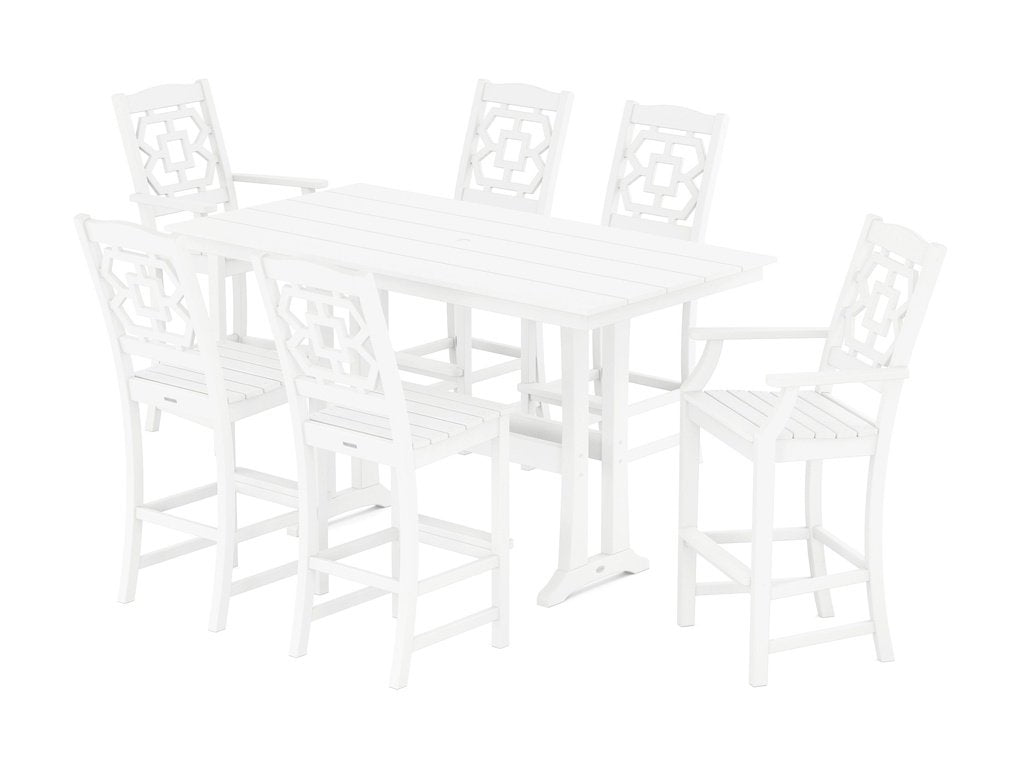 Chinoiserie 7-Piece Farmhouse Bar Set with Trestle Legs Photo