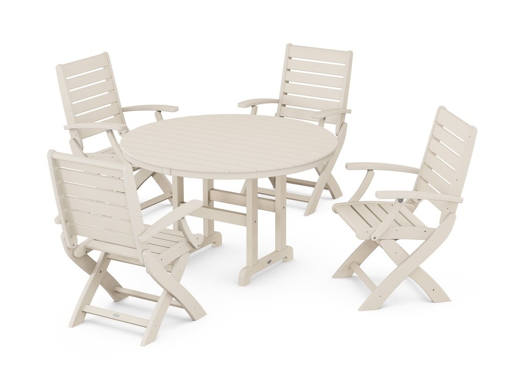 Signature Folding Chair 5-Piece Round Farmhouse Dining Set Photo