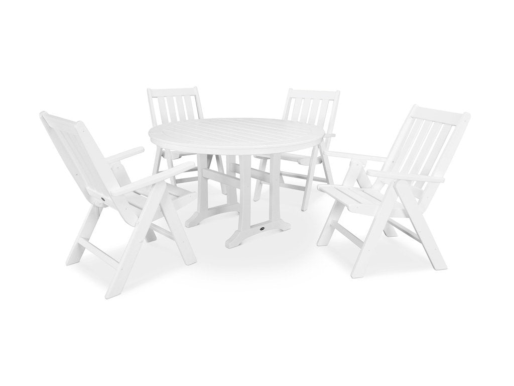 Vineyard Folding Chair 5-Piece Round Dining Set with Trestle Legs Photo