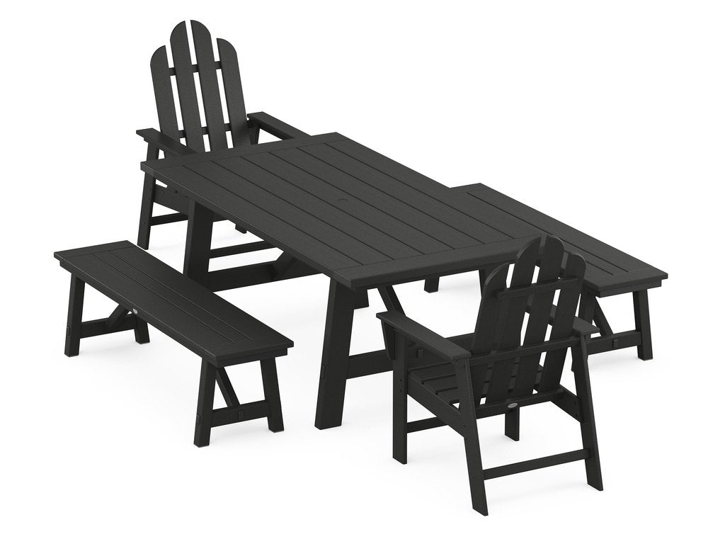 Long Island 5-Piece Rustic Farmhouse Dining Set With Benches Photo