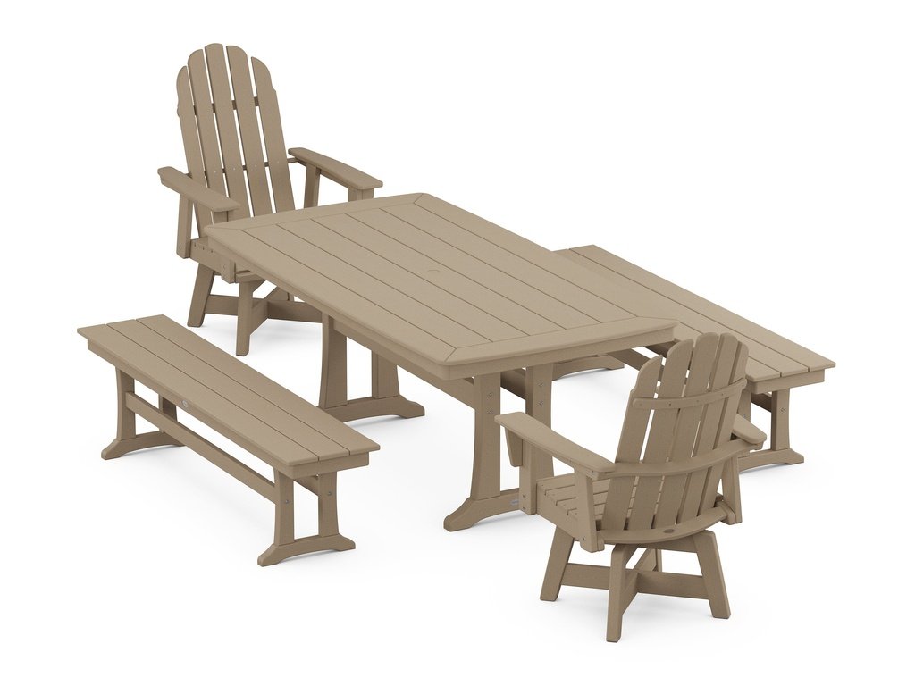 Vineyard Adirondack Swivel Chair 5-Piece Dining Set with Trestle Legs and Benches Photo