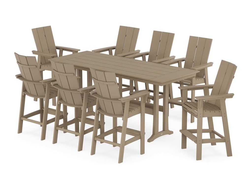 Modern Curveback Adirondack 9-Piece Farmhouse Bar Set with Trestle Legs Photo