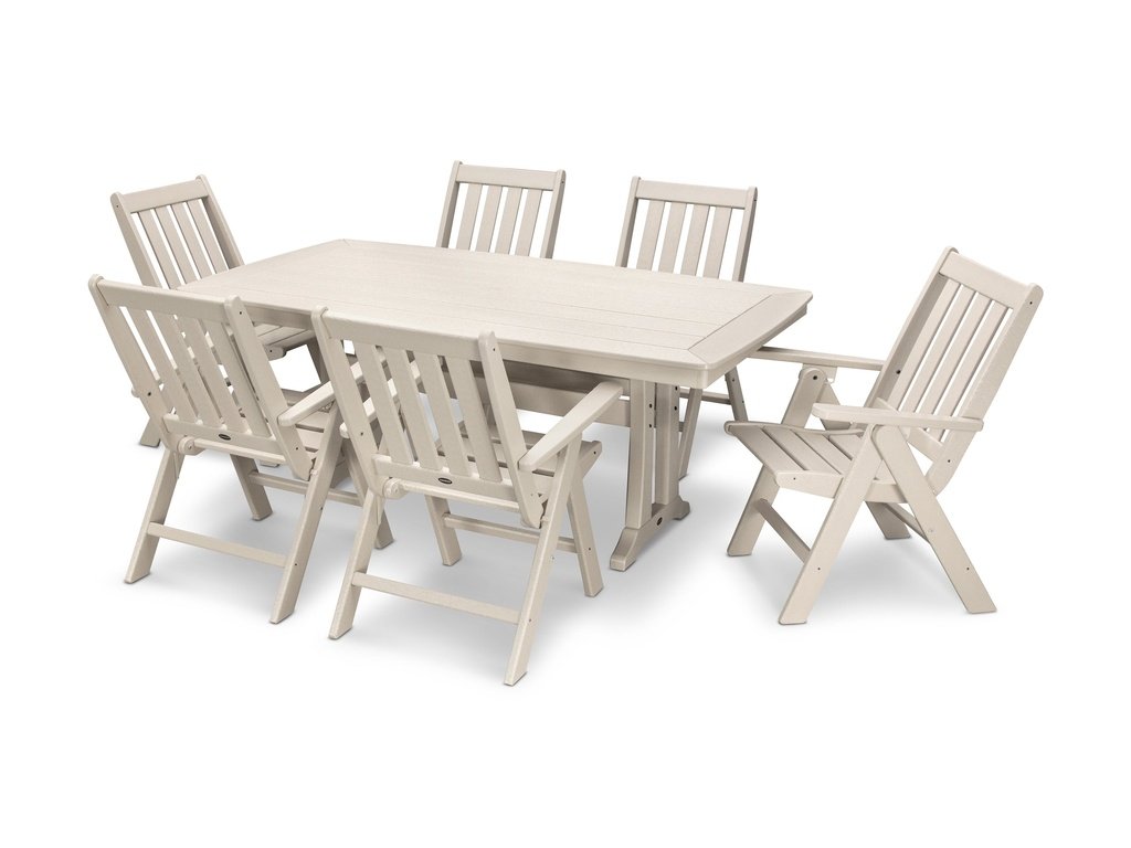 Vineyard Folding Chair 7-Piece Dining Set with Trestle Legs Photo