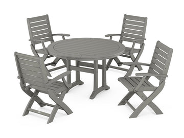 Signature Folding Chair 5-Piece Round Dining Set with Trestle Legs Photo