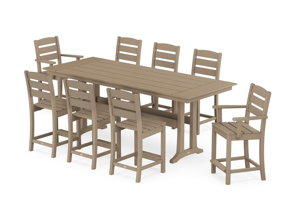 Lakeside 9-Piece Farmhouse Counter Set with Trestle Legs Photo