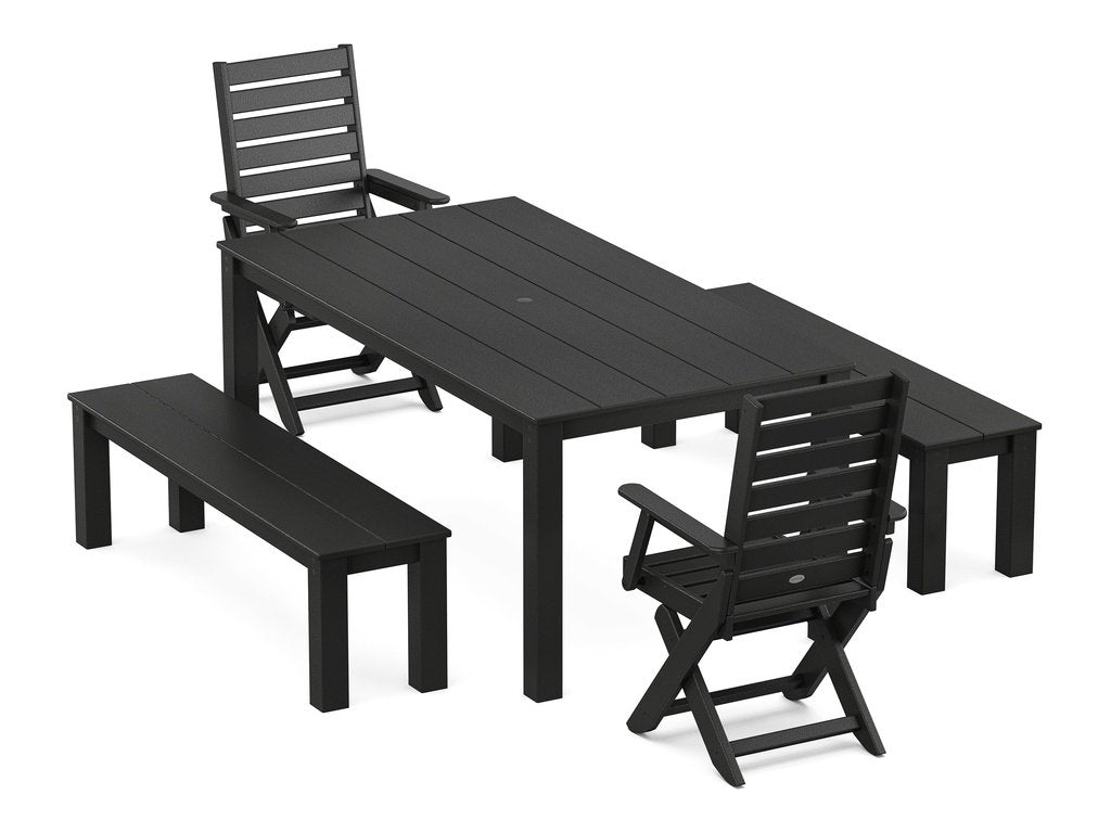 Captain Folding Chair 5-Piece Parsons Dining Set with Benches Photo