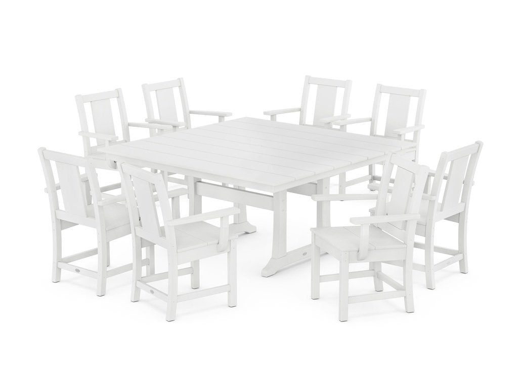 Prairie 9-Piece Square Farmhouse Dining Set with Trestle Legs Photo