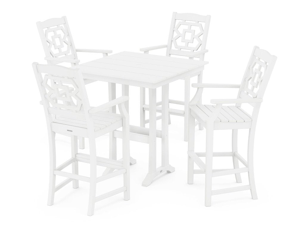 Chinoiserie 5-Piece Farmhouse Bar Set with Trestle Legs Photo