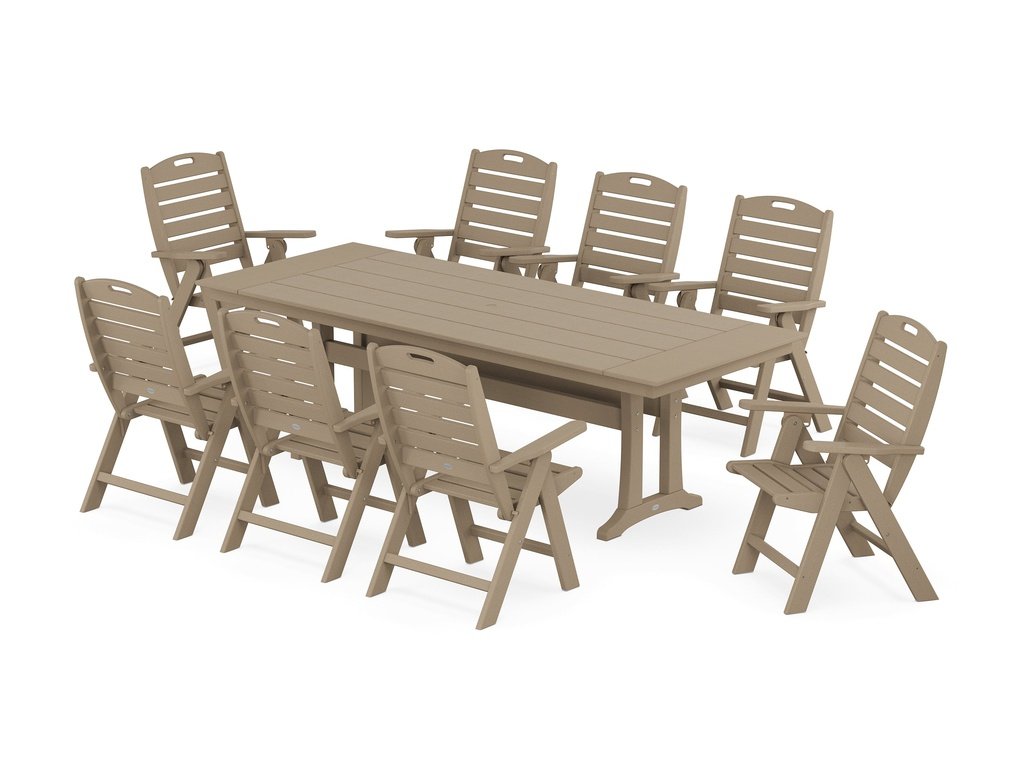 Nautical Highback 9-Piece Farmhouse Dining Set with Trestle Legs Photo