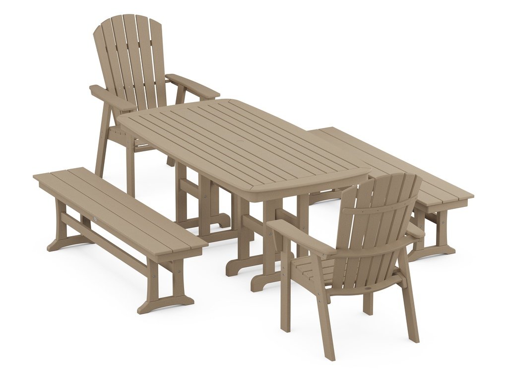 Nautical Curveback Adirondack 5-Piece Dining Set with Benches Photo