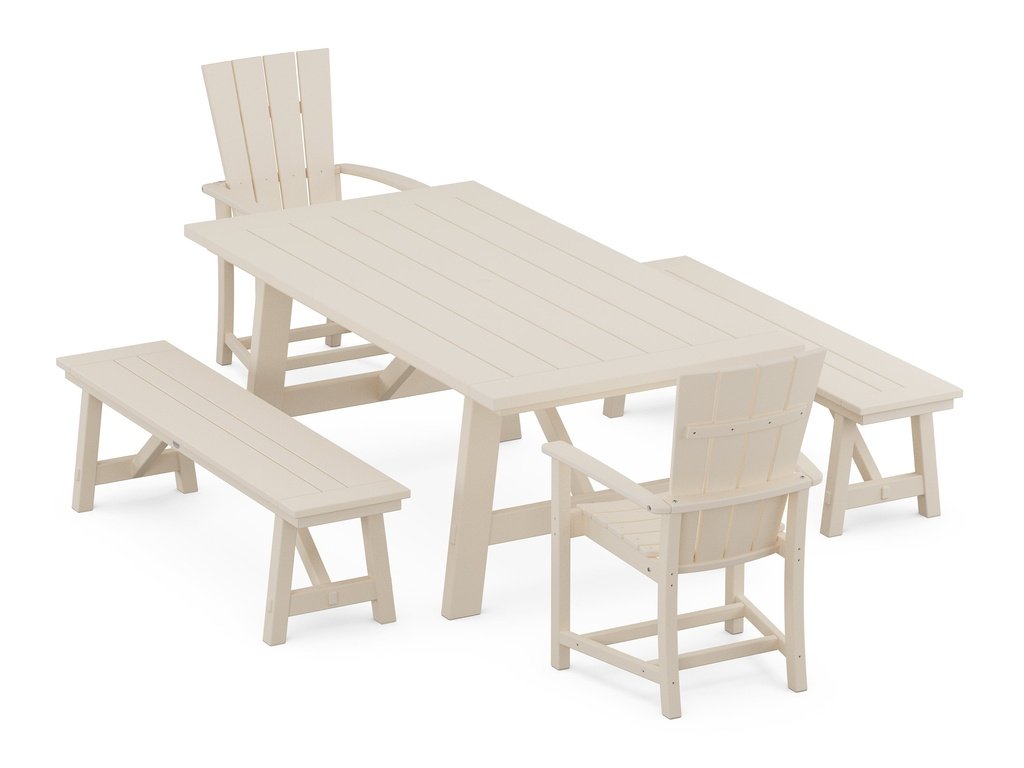 Quattro 5-Piece Rustic Farmhouse Dining Set With Benches Photo