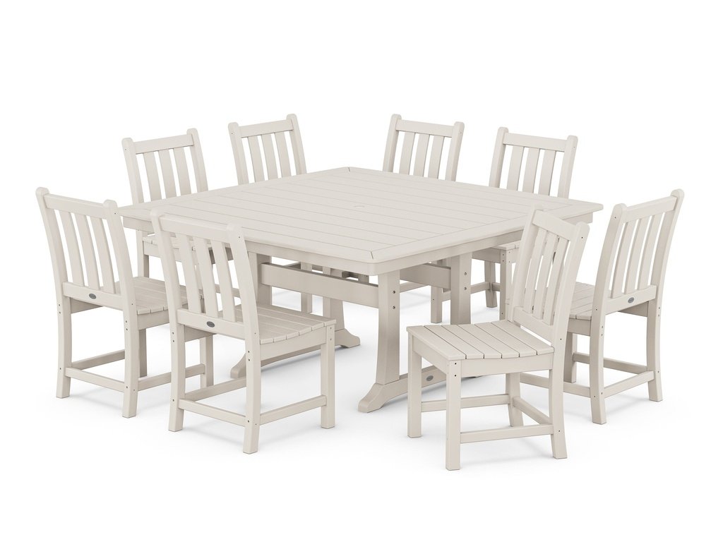 Traditional Garden 9-Piece Nautical Trestle Dining Set Photo