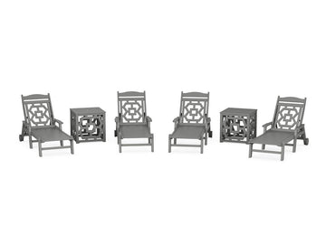 Chinoiserie 6-Piece Chaise Set with Umbrella Stand Accent Table Photo