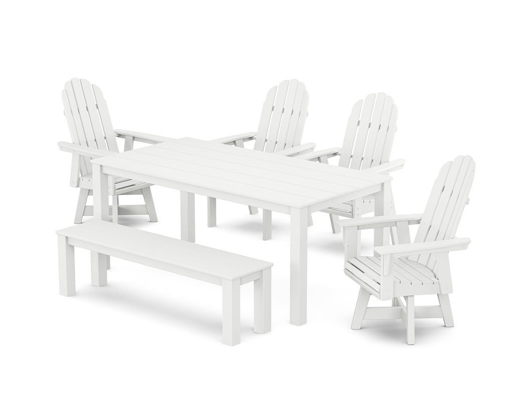 Vineyard Curveback Adirondack 6-Piece Parsons Swivel Dining Set with Bench Photo