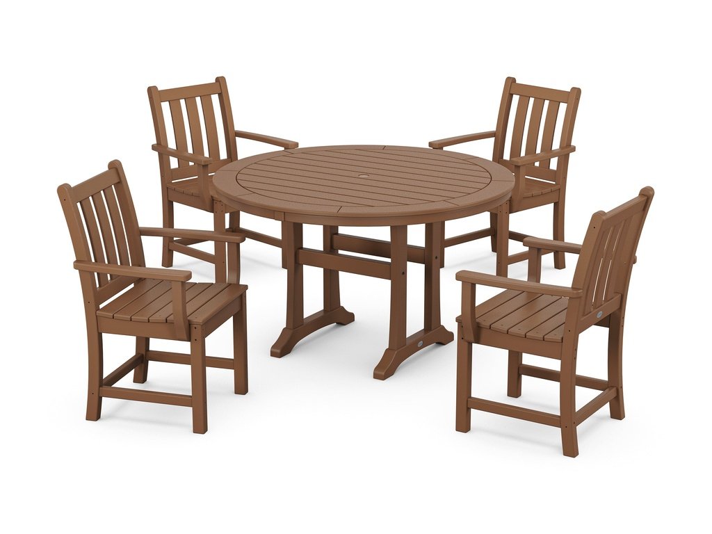 Traditional Garden 5-Piece Round Dining Set with Trestle Legs Photo