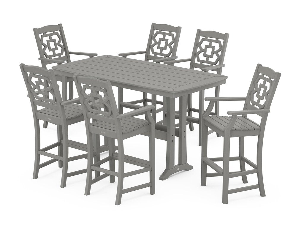 Chinoiserie Arm Chair 7-Piece Bar Set with Trestle Legs Photo