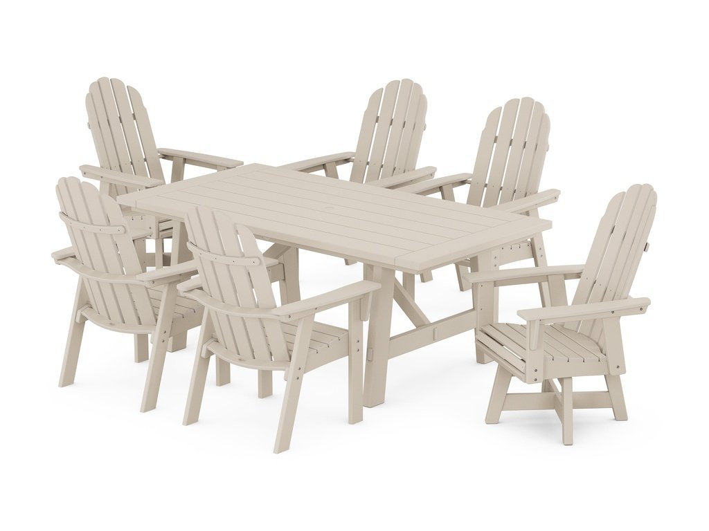 Vineyard Curveback Adirondack Swivel Chair 7-Piece Rustic Farmhouse Dining Set Photo