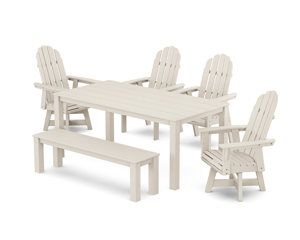 Vineyard Curveback Adirondack 6-Piece Parsons Swivel Dining Set with Bench Photo